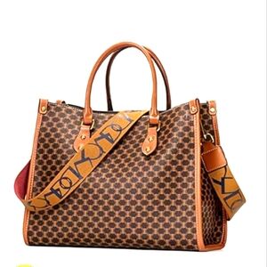 IBFUN Elegant Large‎ Brown Leather Checkered Handbag.